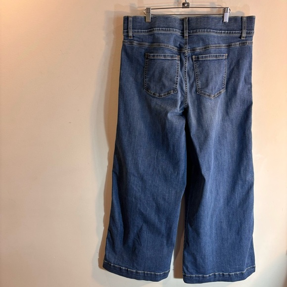 SPANX Sz 2X Wide Leg Pull On Jeans Mid Wash Front Seam High Rise Comfort Waist - Picture 7 of 12